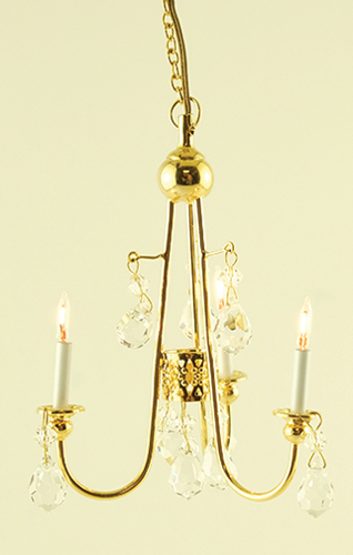 Dollhouse Miniature Crystal Chandelier, Gold